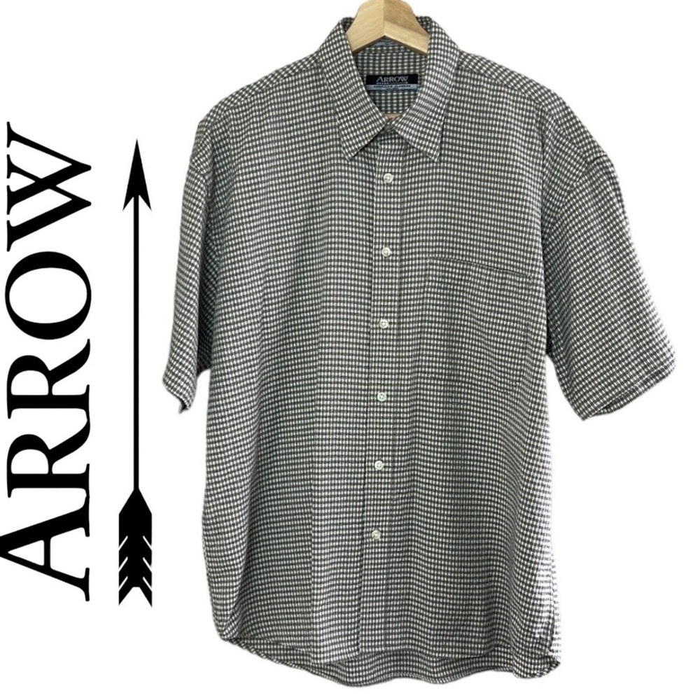 Arrow Shepherd Check Short Sleeve Button Up Shirt Size L